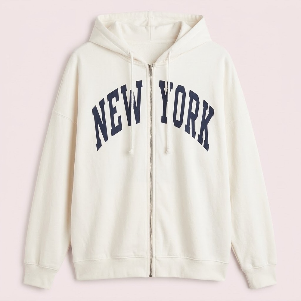 Pacsun New York White Zip-Up Hoodie
